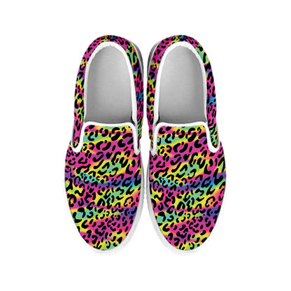 Trippy Psychedelic Leopard Print White Slip On Shoes