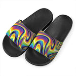 Trippy Rave Print Black Slide Sandals