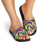 Trippy Rave Print Black Slide Sandals