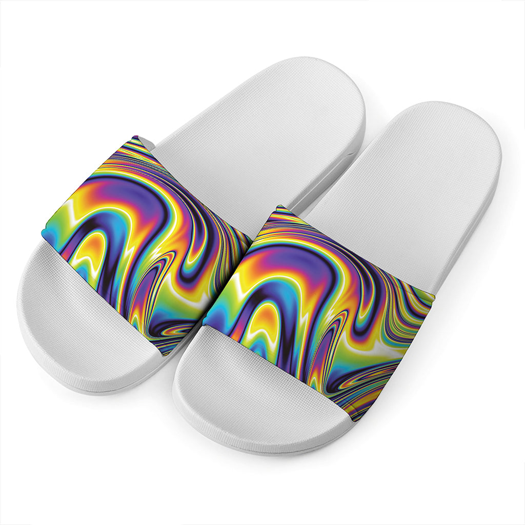 Trippy Rave Print White Slide Sandals