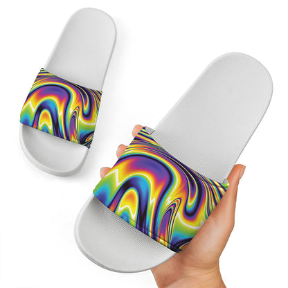 Trippy Rave Print White Slide Sandals