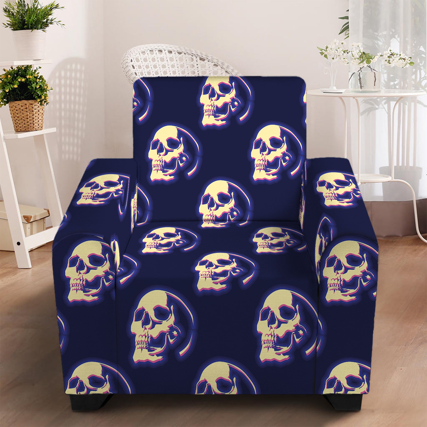 Trippy Skull Pattern Print Armchair Slipcover