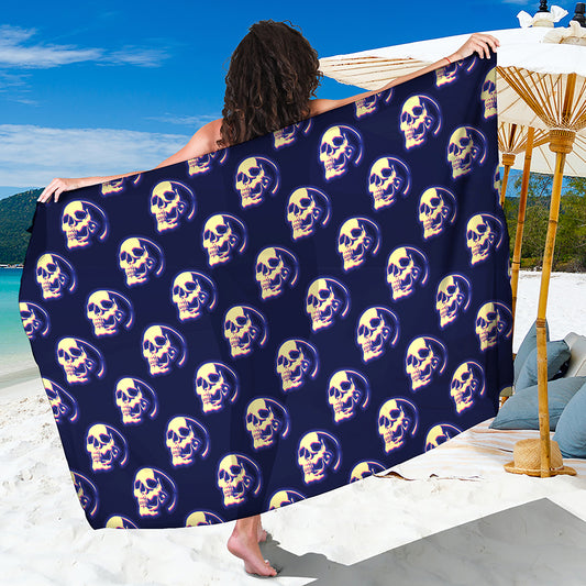 Trippy Skull Pattern Print Beach Sarong Wrap