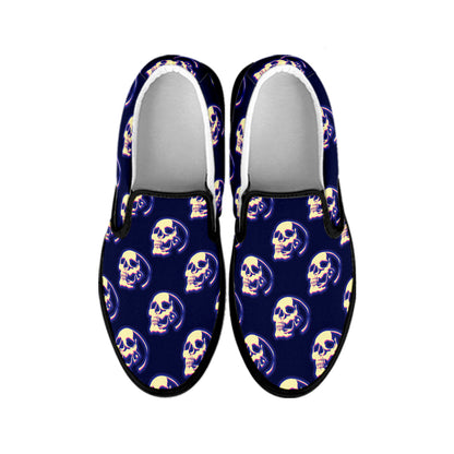Trippy Skull Pattern Print Black Slip On Shoes