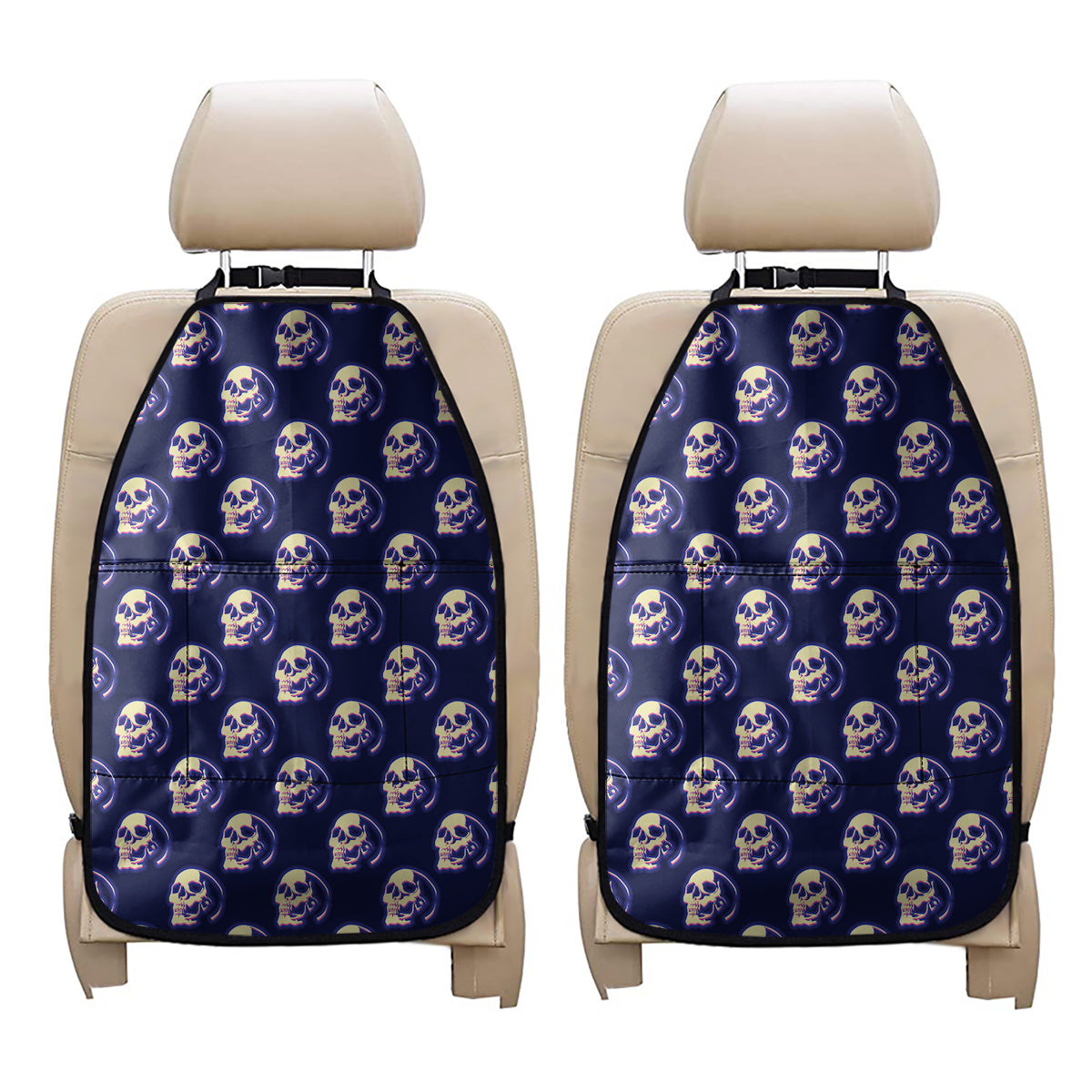 Trippy Skull Pattern Print Car Seat Organizers