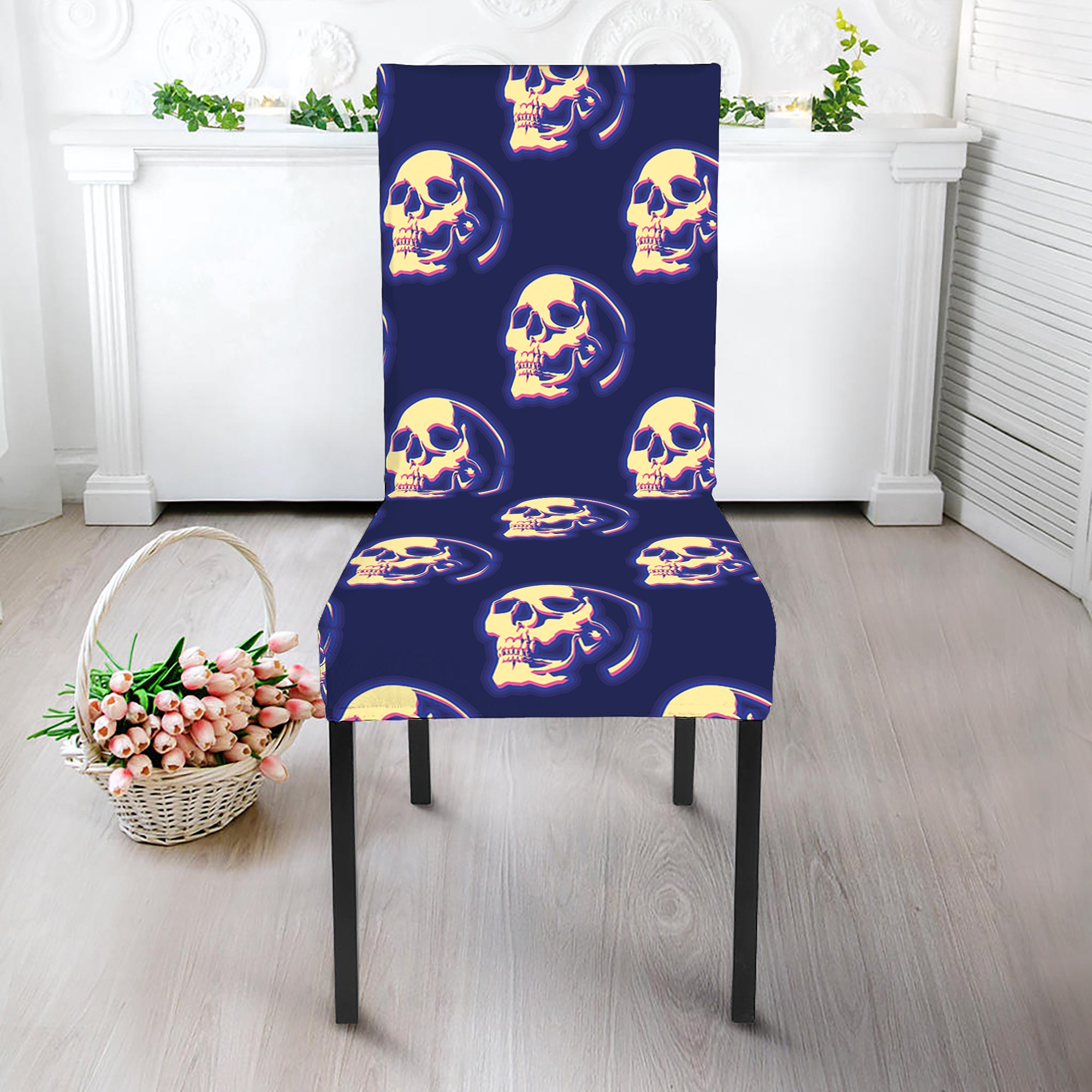 Trippy Skull Pattern Print Dining Chair Slipcover