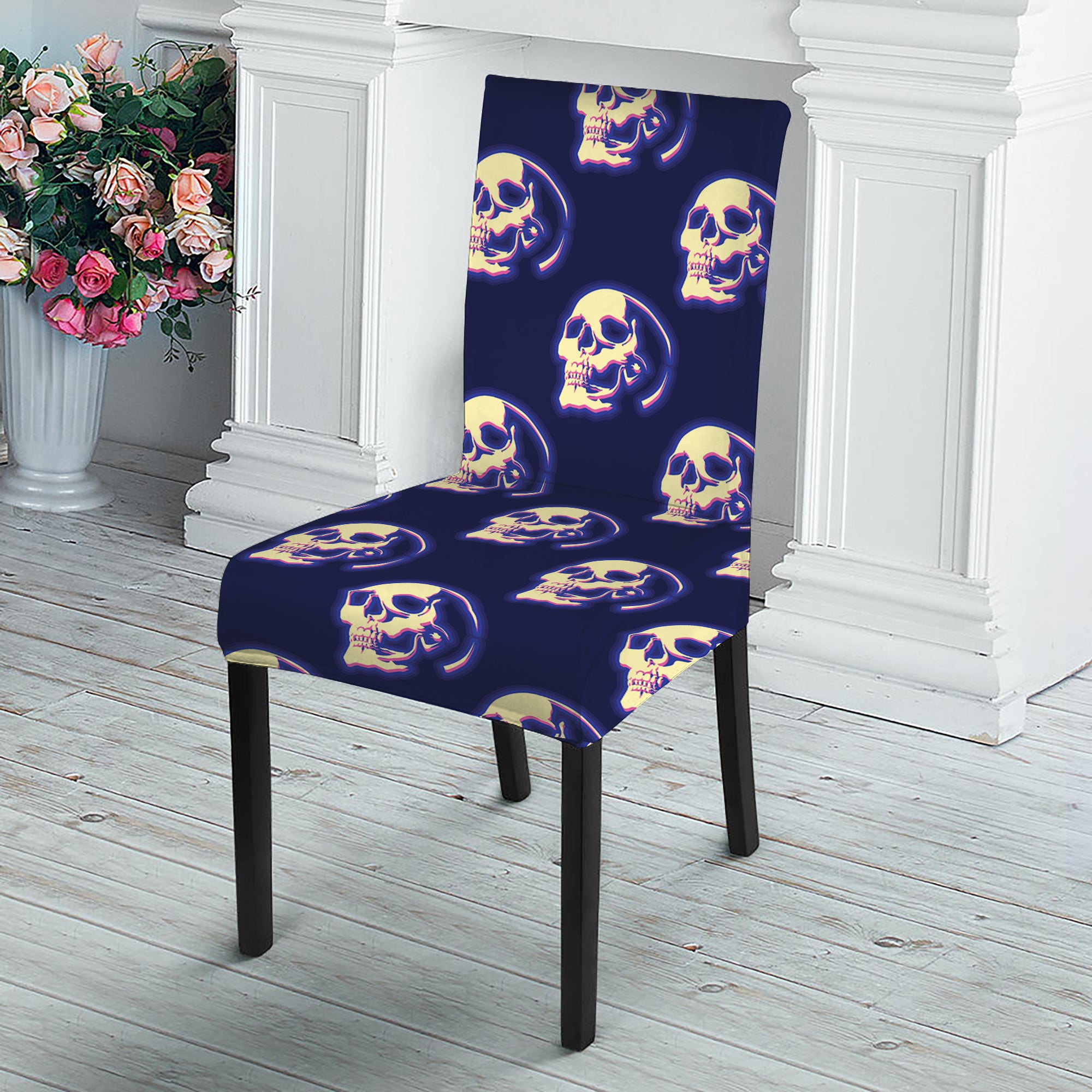 Trippy Skull Pattern Print Dining Chair Slipcover