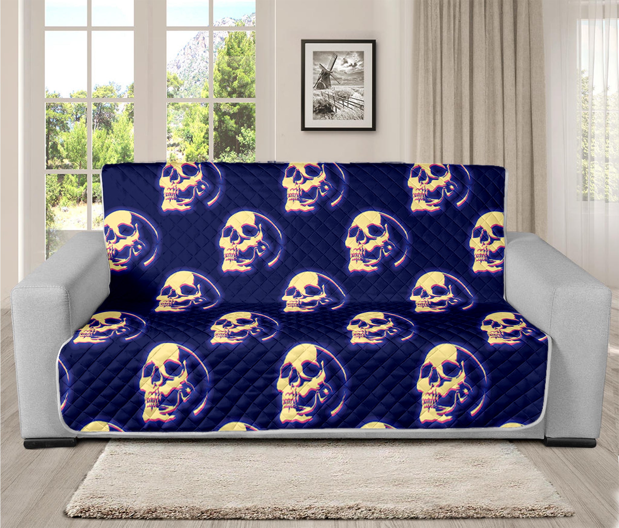 Trippy Skull Pattern Print Futon Protector