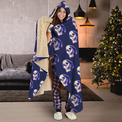 Trippy Skull Pattern Print Hooded Blanket