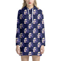 Trippy Skull Pattern Print Pullover Hoodie Dress