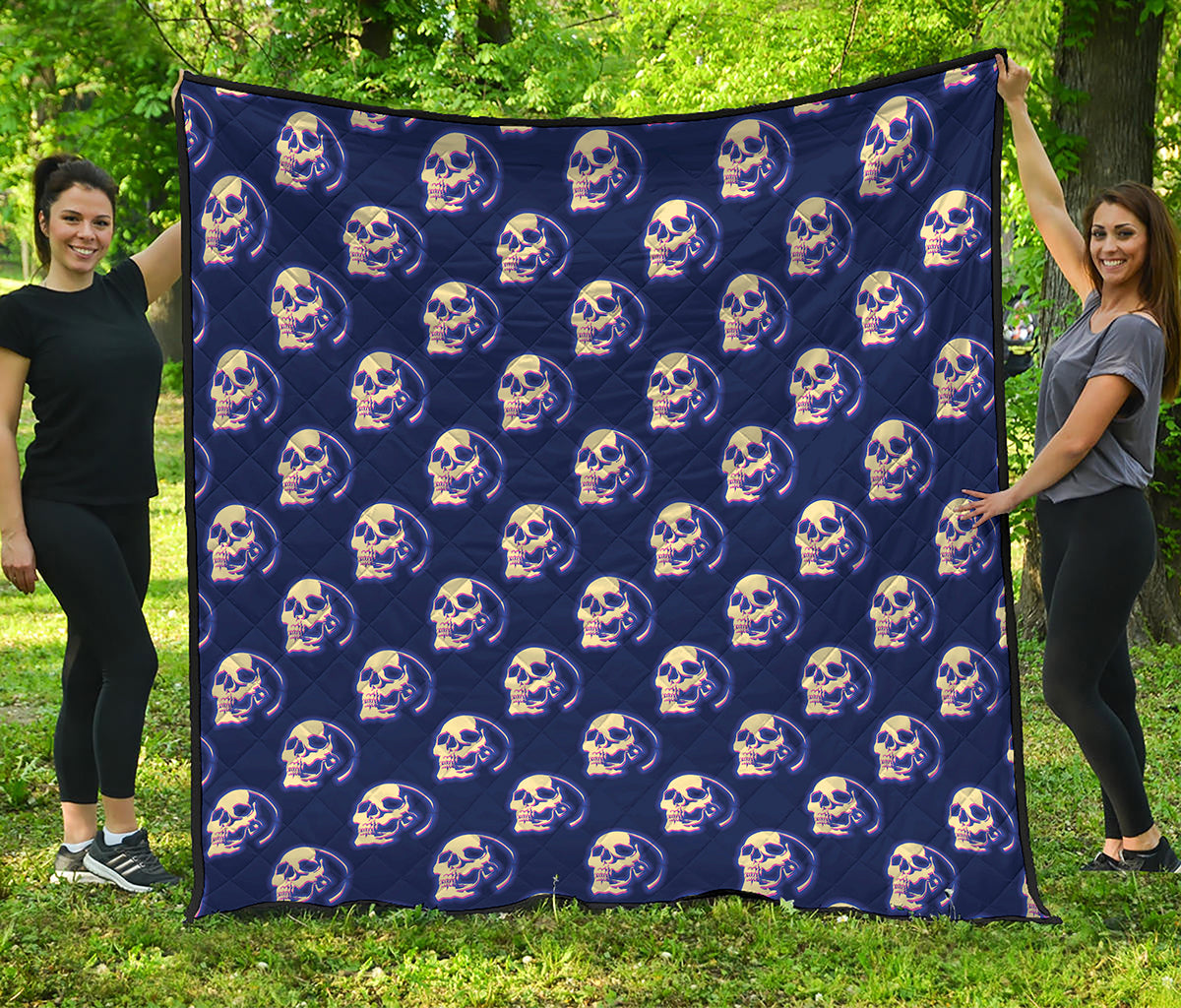 Trippy Skull Pattern Print Quilt