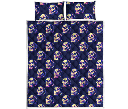 Trippy Skull Pattern Print Quilt Bed Set