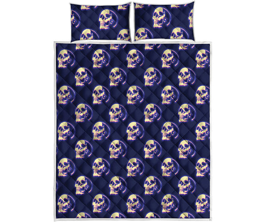 Trippy Skull Pattern Print Quilt Bed Set