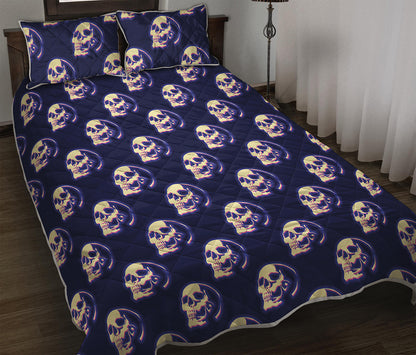 Trippy Skull Pattern Print Quilt Bed Set