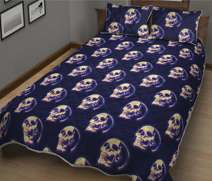 Trippy Skull Pattern Print Quilt Bed Set