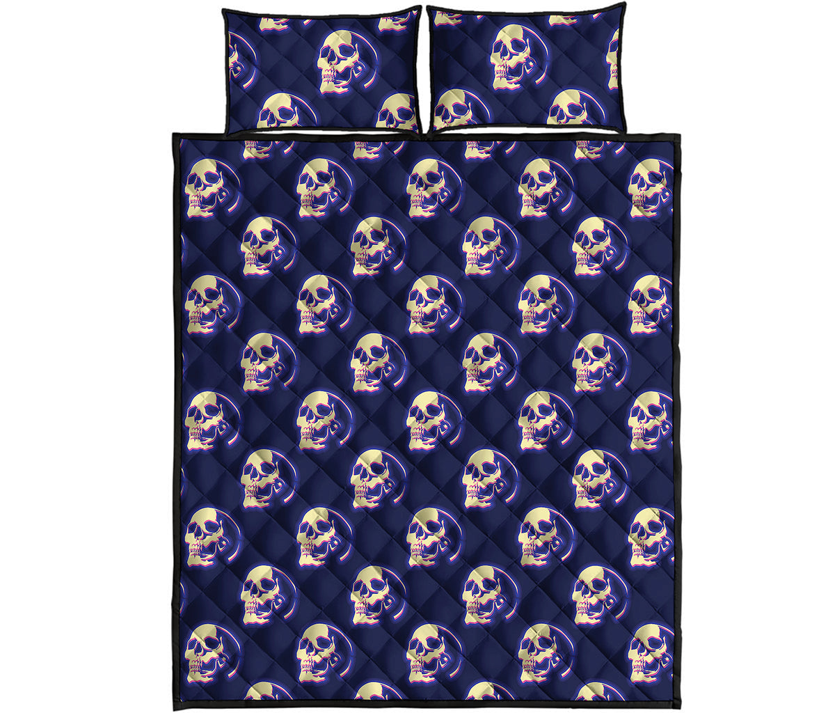 Trippy Skull Pattern Print Quilt Bed Set