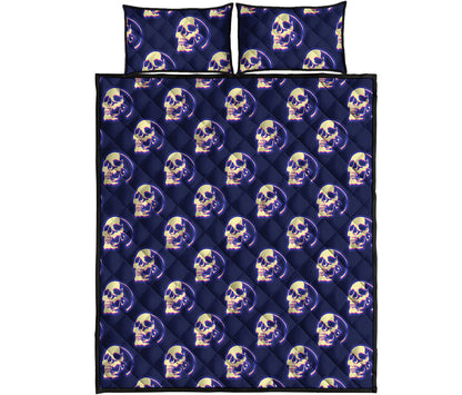 Trippy Skull Pattern Print Quilt Bed Set