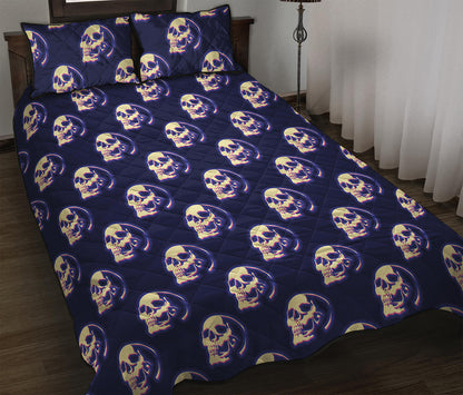 Trippy Skull Pattern Print Quilt Bed Set