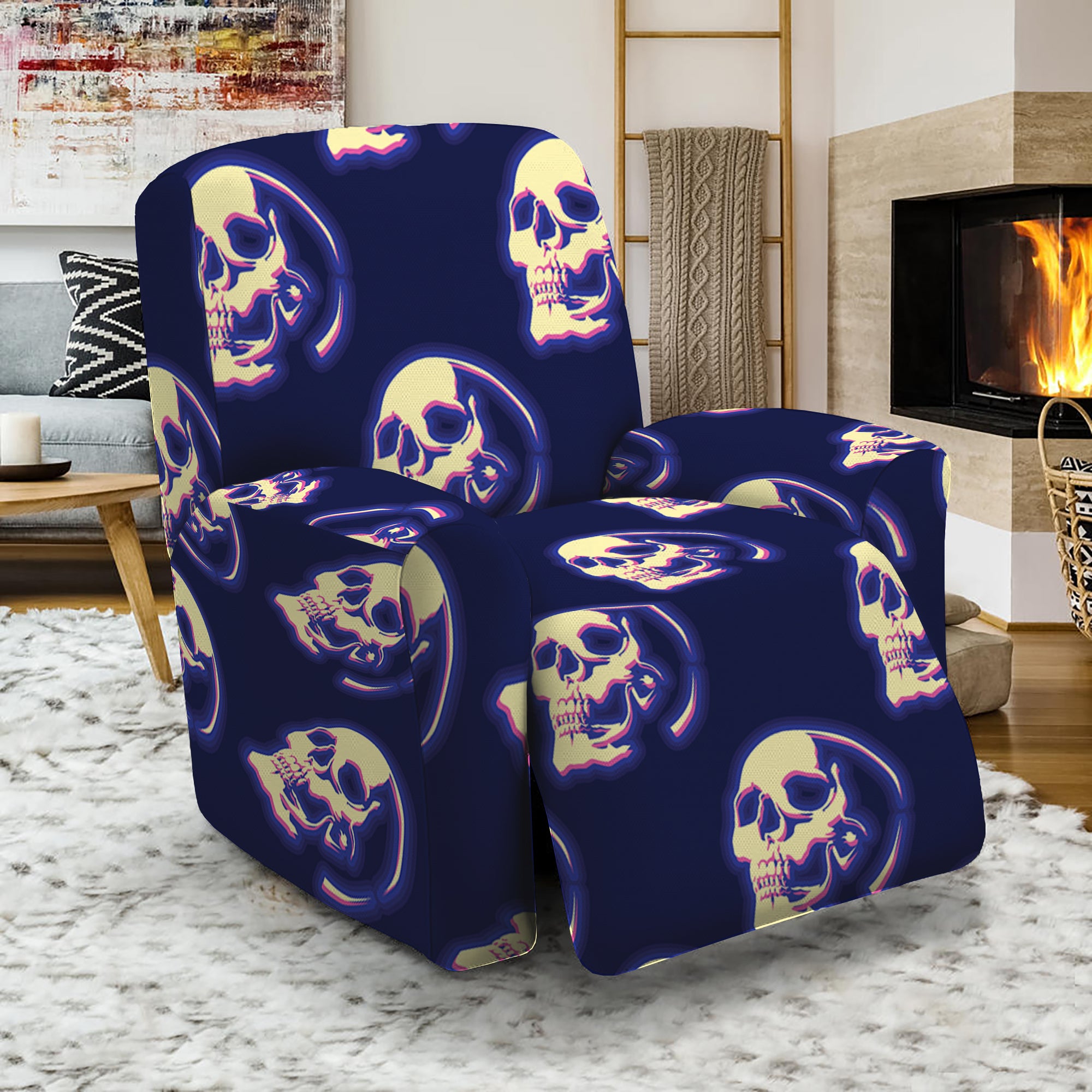 Trippy Skull Pattern Print Recliner Slipcover