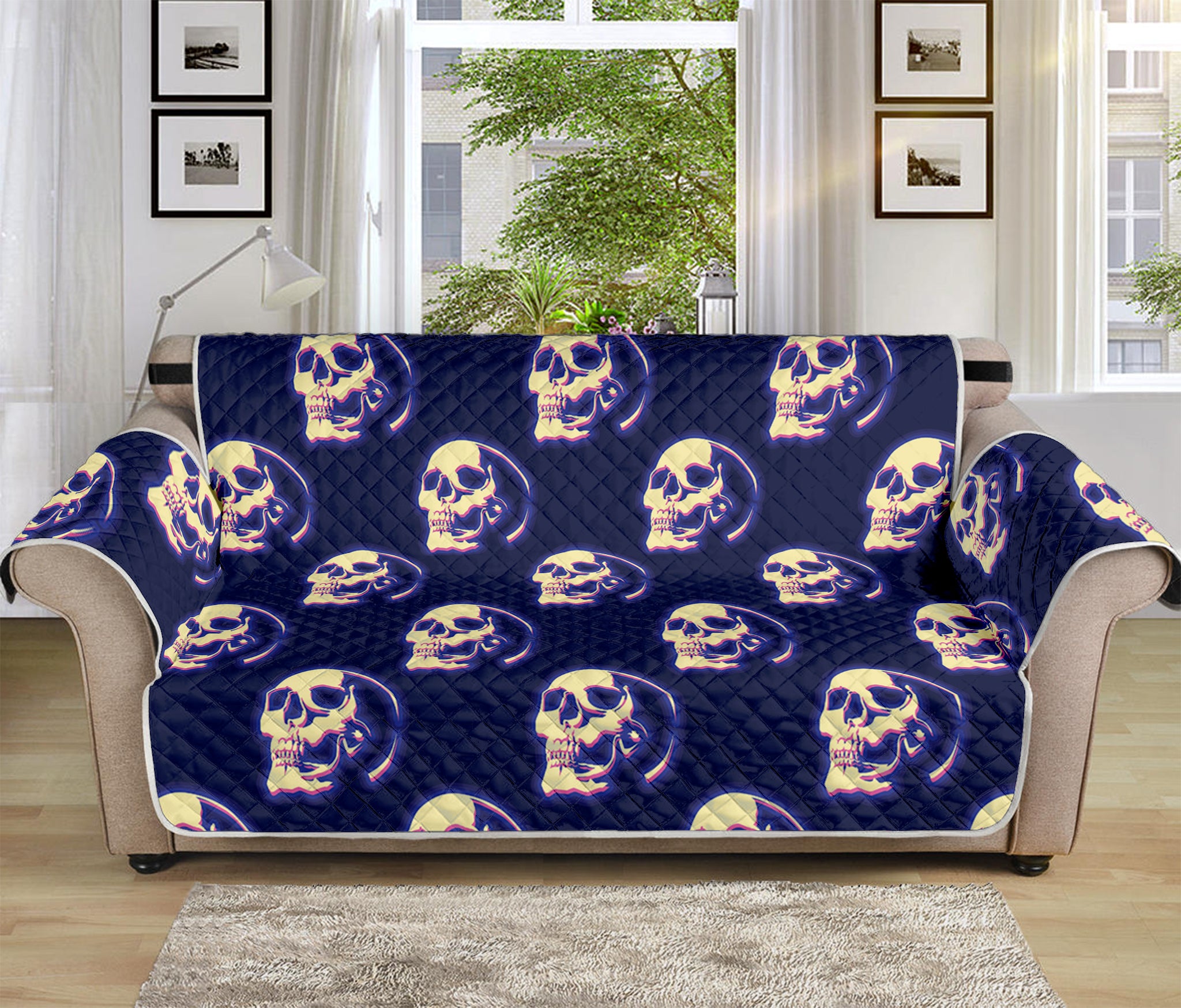 Trippy Skull Pattern Print Sofa Protector