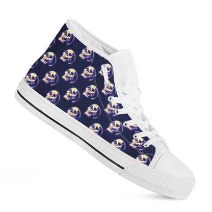 Trippy Skull Pattern Print White High Top Shoes