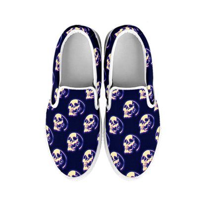 Trippy Skull Pattern Print White Slip On Shoes