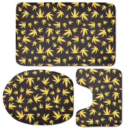 Trippy Weed Leaf Pattern Print 3 Piece Bath Mat Set