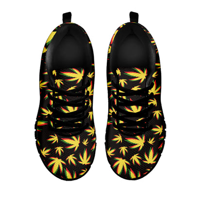 Trippy Weed Leaf Pattern Print Black Sneakers