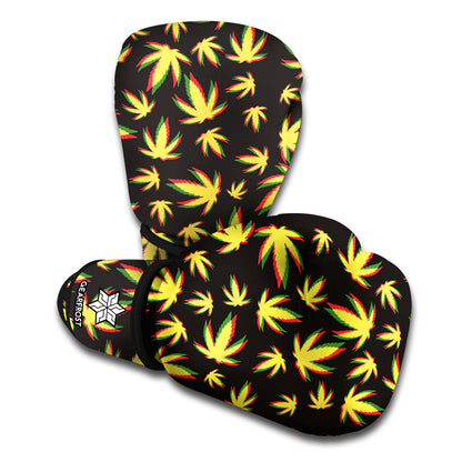 Trippy Weed Leaf Pattern Print Boxing Gloves