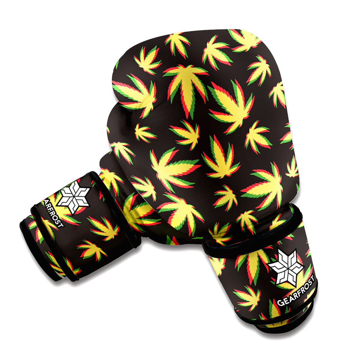 Trippy Weed Leaf Pattern Print Boxing Gloves