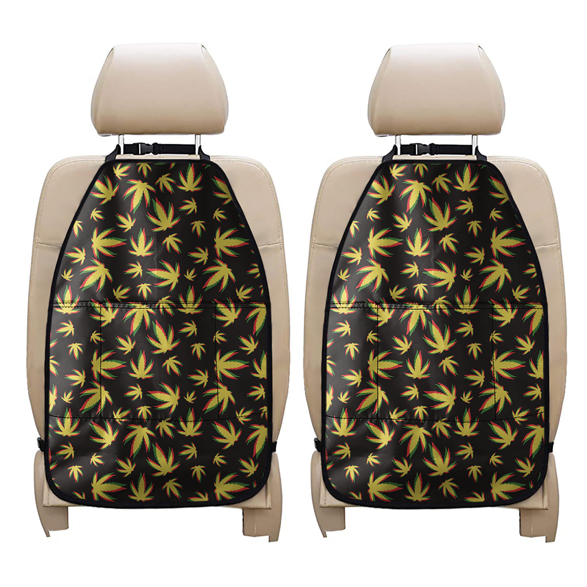 Trippy Weed Leaf Pattern Print Car Seat Organizers