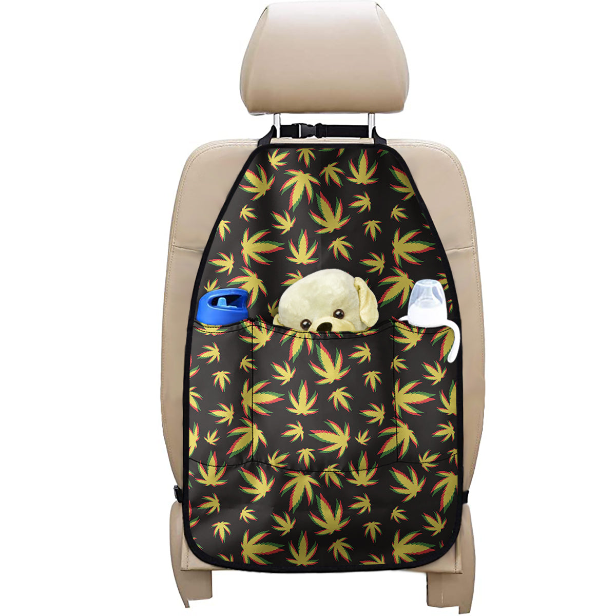 Trippy Weed Leaf Pattern Print Car Seat Organizers