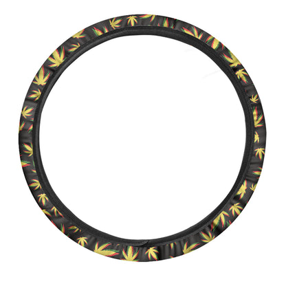 Trippy Weed Leaf Pattern Print Car Steering Wheel Cover