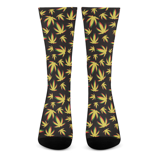 Trippy Weed Leaf Pattern Print Crew Socks