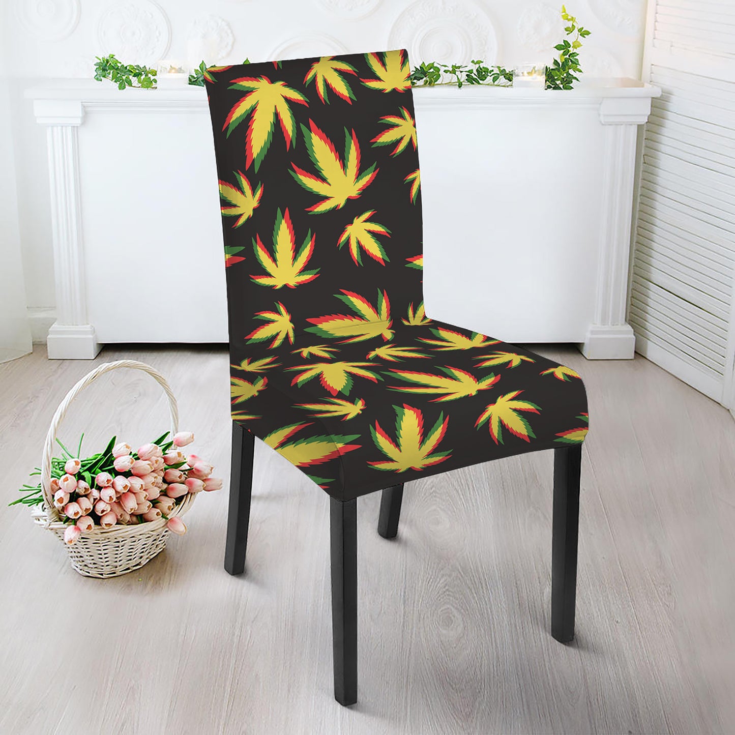 Trippy Weed Leaf Pattern Print Dining Chair Slipcover