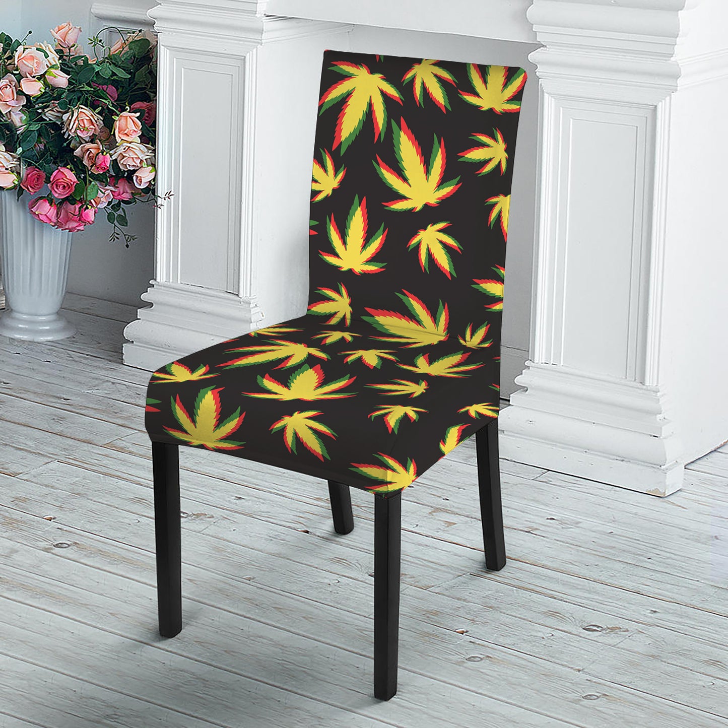 Trippy Weed Leaf Pattern Print Dining Chair Slipcover
