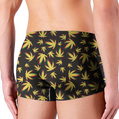 Trippy Weed Leaf Pattern Print Men's Boxer Briefs