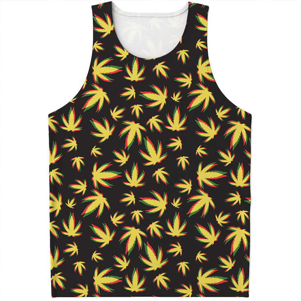 Trippy Weed Leaf Pattern Print Men's Tank Top