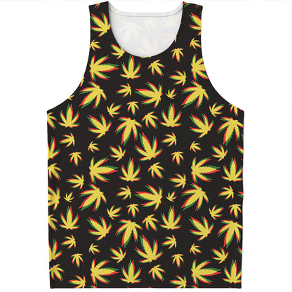 Trippy Weed Leaf Pattern Print Men's Tank Top
