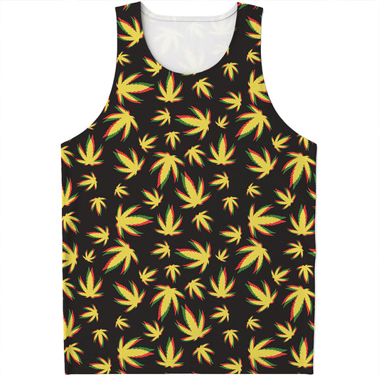 Trippy Weed Leaf Pattern Print Men's Tank Top