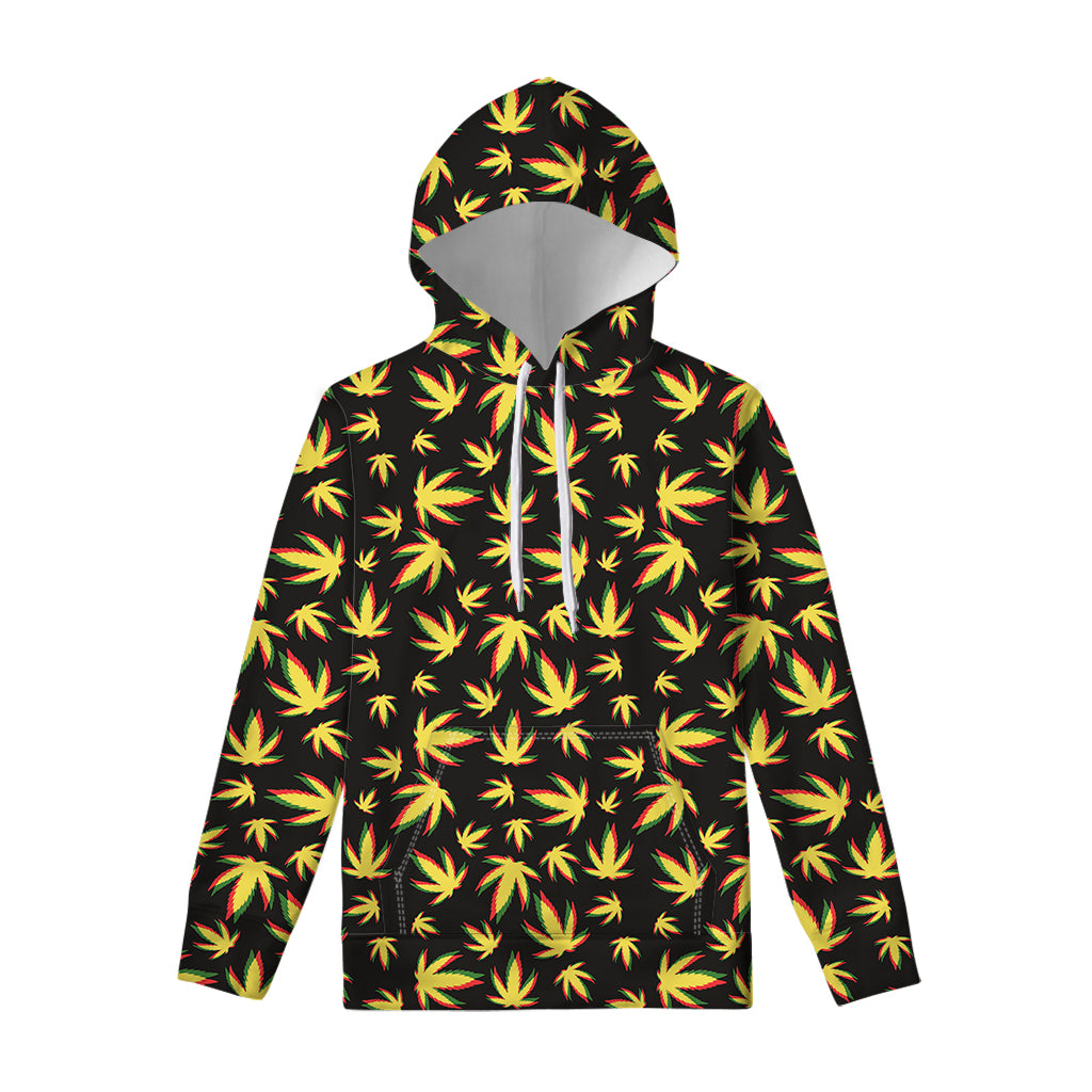 Trippy Weed Leaf Pattern Print Pullover Hoodie