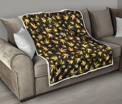Trippy Weed Leaf Pattern Print Quilt