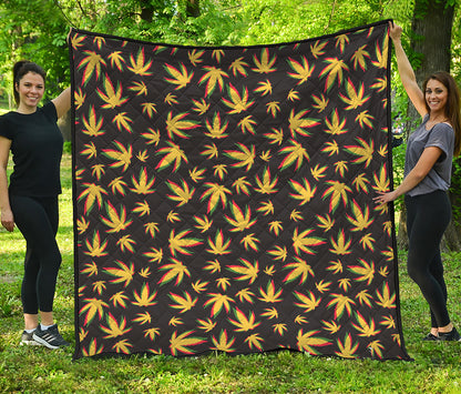 Trippy Weed Leaf Pattern Print Quilt