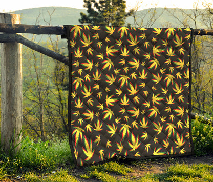 Trippy Weed Leaf Pattern Print Quilt
