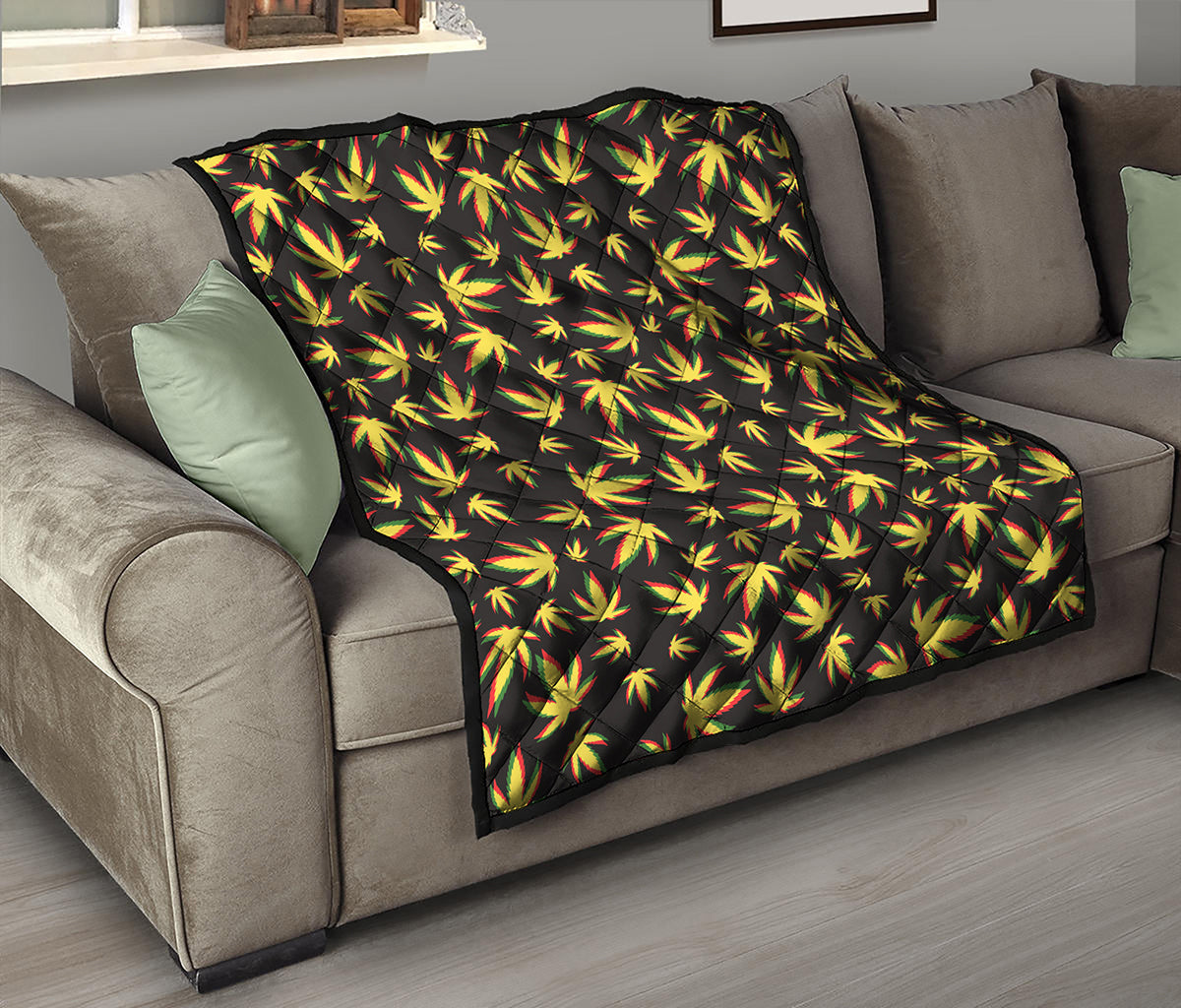 Trippy Weed Leaf Pattern Print Quilt