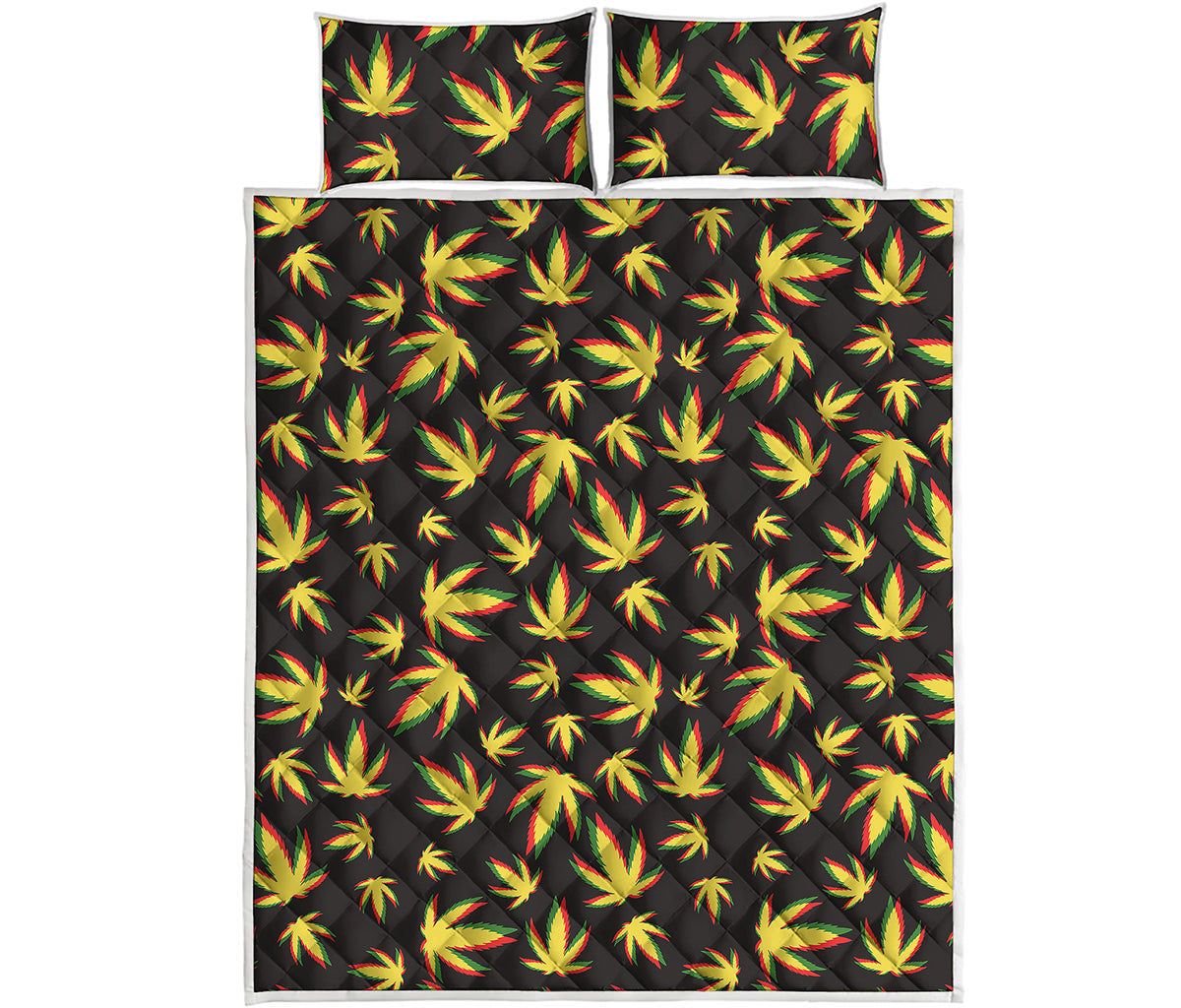 Trippy Weed Leaf Pattern Print Quilt Bed Set