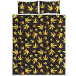 Trippy Weed Leaf Pattern Print Quilt Bed Set