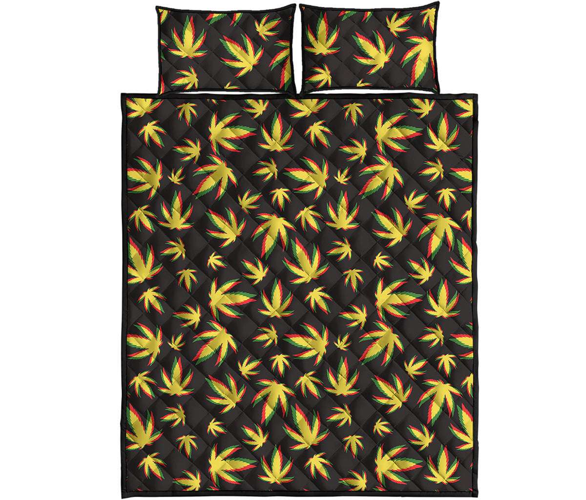 Trippy Weed Leaf Pattern Print Quilt Bed Set