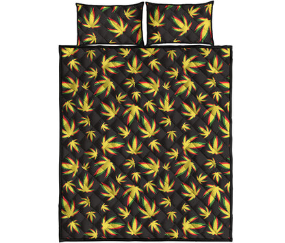 Trippy Weed Leaf Pattern Print Quilt Bed Set