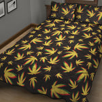 Trippy Weed Leaf Pattern Print Quilt Bed Set